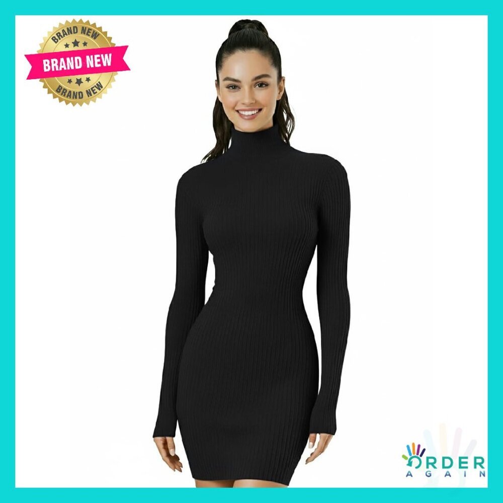 Turtleneck Bodycon Knit Sweater Dress Y2k Chic Minimal Fall Winter